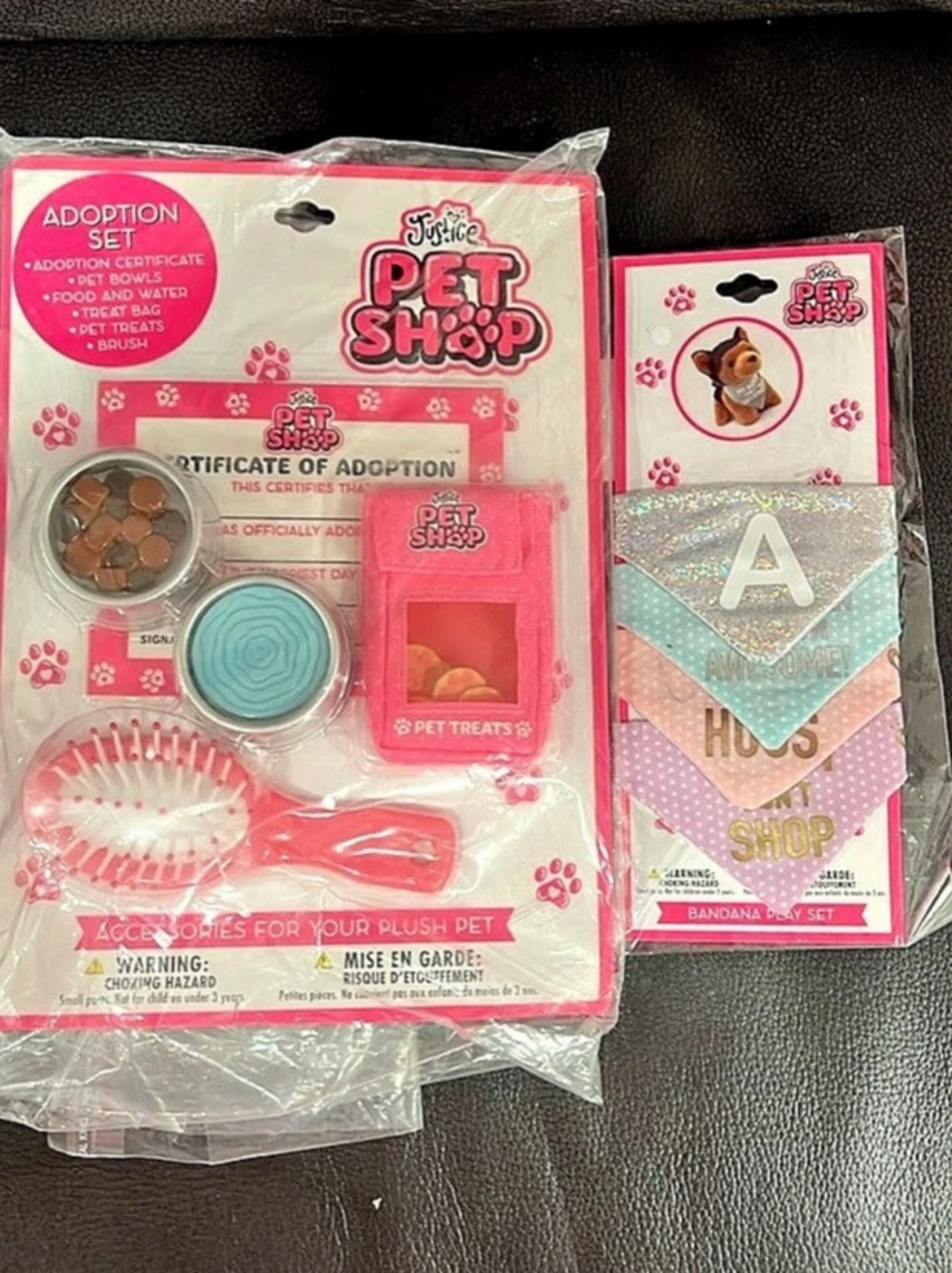 Justice Pet Shop Adoption Set and Bandana Play Set in Pink. 2 packages.